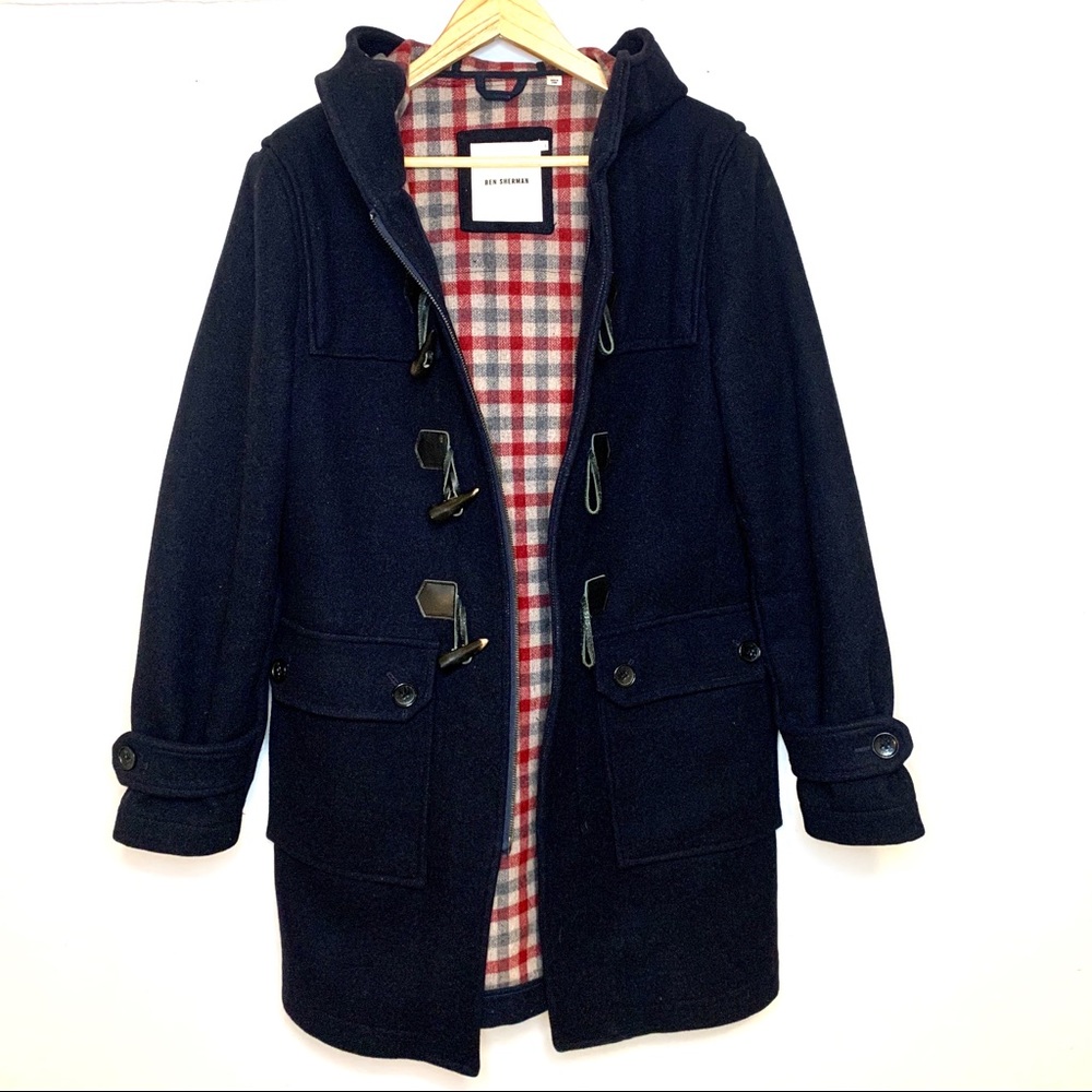 Ben Sherman • Navy Duffle Coat w Gingham Lining